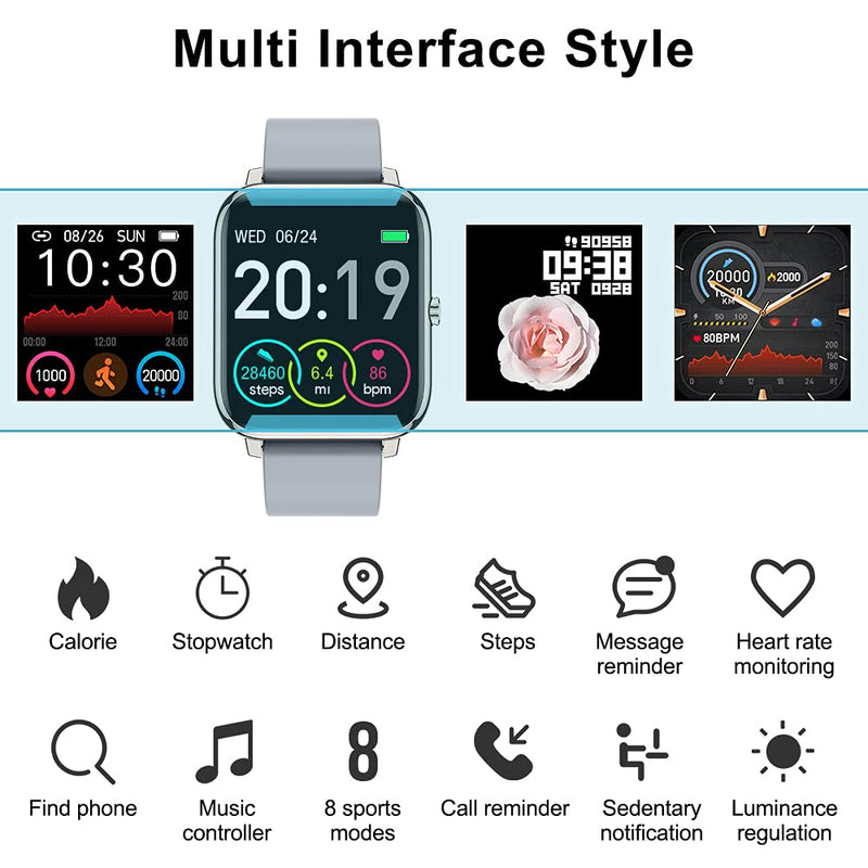  [AUSTRALIA] - Donerton Smart Watch, Fitness Tracker for Android Phones, Fitness Tracker with Heart Rate and Sleep Monitor, Activity Tracker with IP67 Waterproof Pedometer Smartwatch with Step Counter,Gray Gray