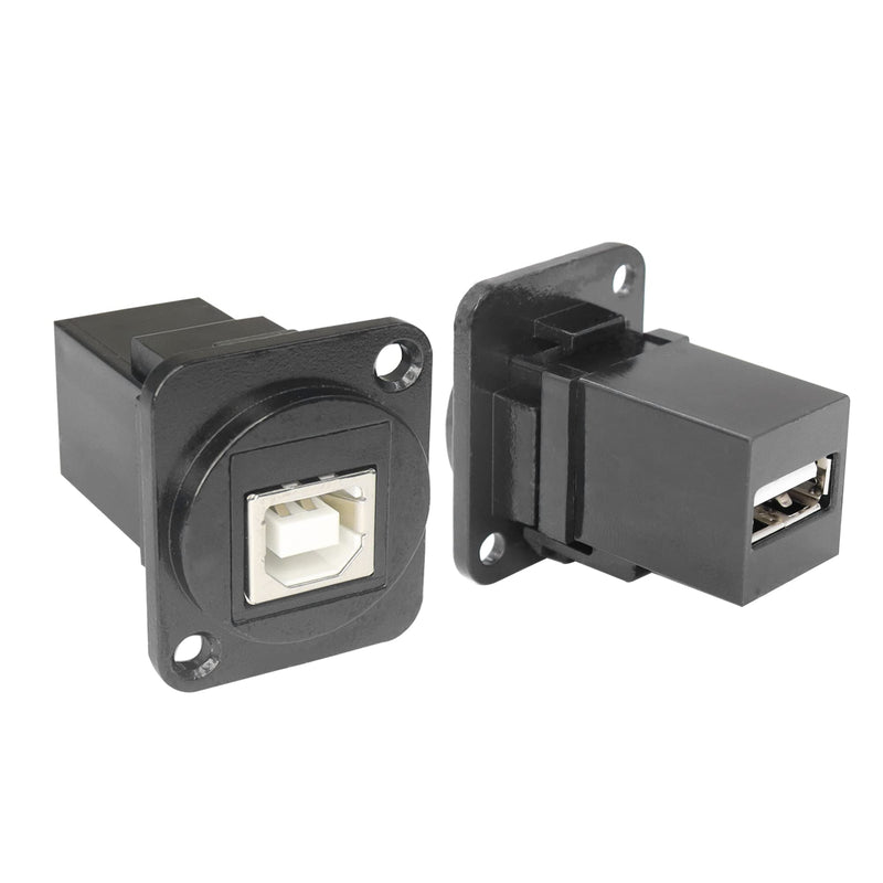  [AUSTRALIA] - QIANRENON USB B to A D Panel Mount Connector,USB 2.0 Data Connector Solderless Socket, Female to Female Converter Data Transfer Connectors for Audio Video Optoelectronic Network,Black