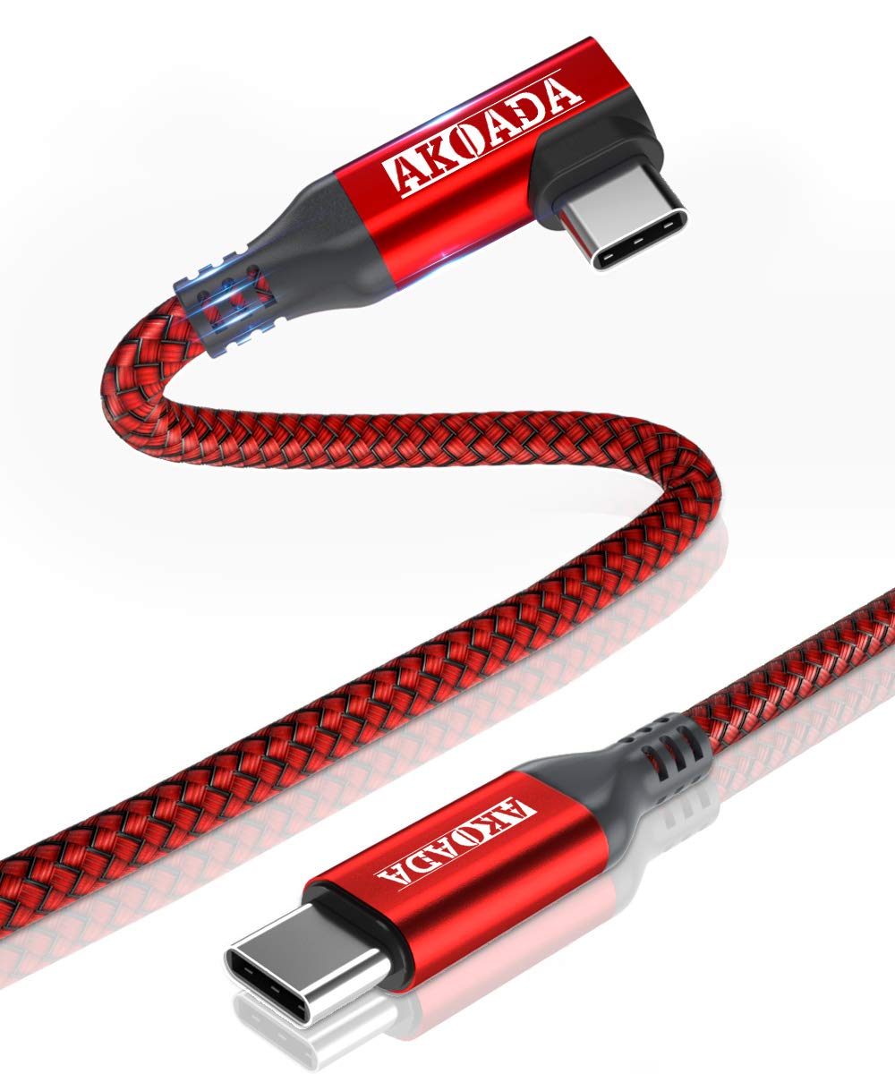  [AUSTRALIA] - 2 Pack Right Angle USB C to USB C Cable (6.6ft,60W), Type C 90 Degree Nylon Braided Fast Charging Cable for MacBook Pro,iPad Pro, Samsung Galaxy S20 Note 20,Google Pixel 4 3 XL (Red) 6.6FT RED
