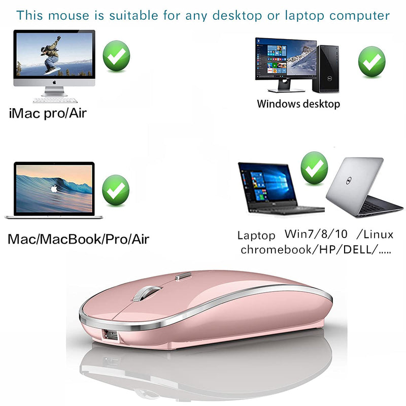 Wireless Mouse for MacBook Pro MacBook Air MacBook Laptop Mac iMac Desktop Computer Chromebook Win7/8/10 PC HP Dell Laptop (Rose Gold) Rose gold - LeoForward Australia