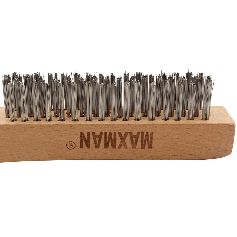  [AUSTRALIA] - Wire Brush,Heavy Duty Stainless Steel Wire Scratch Brush for Cleaning Rust with 10"Curved Beechwood Handle,2 Pieces Stainless Steel Bristles