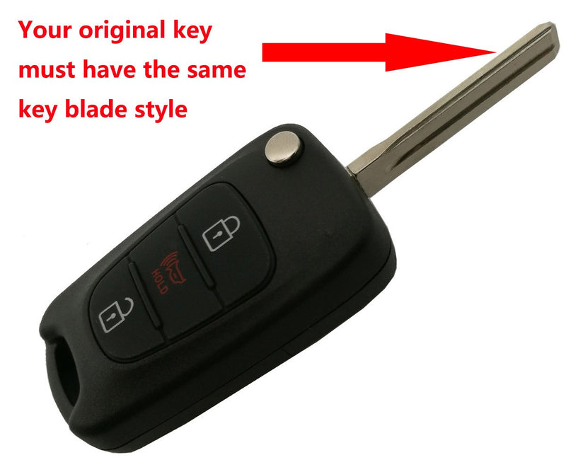  [AUSTRALIA] - Replacement Key Fob Shell Case Fit For Kia Soul Rio 3 Buttons Flip Folding Keyless Entry Remote Key Fob Cover Housing with Uncut Blade Blank Black
