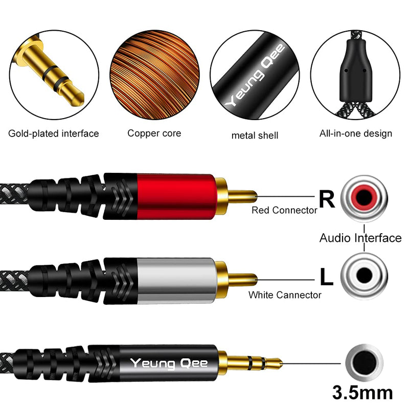 3.5mm to 2 RCA Stereo Audio Cable 6 ft,Yeung Qee Nylon Braided 3.5mm Male to 2RCA Male Stereo Audio Y Cable AUX RCA Splitter Cord Compatible with Smartphones, MP3, Tablets, Speakers, HDTV (6FT/2M) 6FT/2M - LeoForward Australia