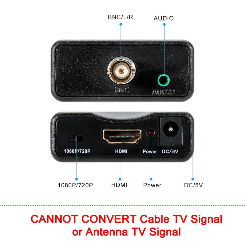  [AUSTRALIA] - CVBS BNC to HDMI Converter, Composite BNC and Audio Input to HDMI Output Adapter with 720P/1080P Switch, Transfer Analog Video Signal from CCTV Security Camera to HD Monitor Projector Computer