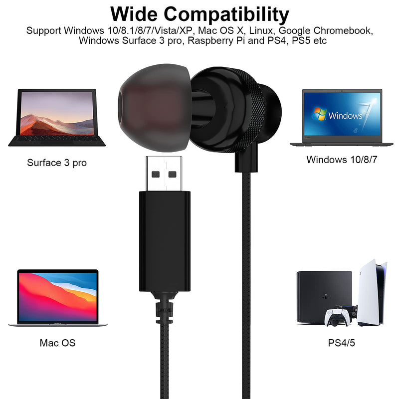  [AUSTRALIA] - USB Headphones for Computer, ACAGET Wired USB Earbuds for PC Noise Canceling HiFi Stereo Mute Function Headsets with Microphone Volume Control Game Earphones for Desktop Laptop PS4 Office Zoom Meeting