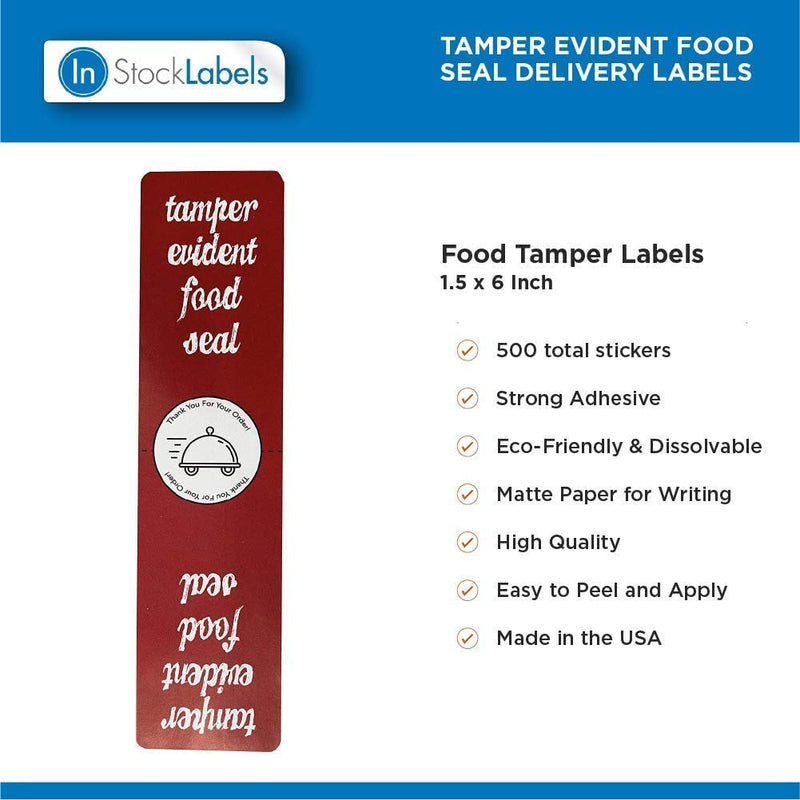 InStockLabels 500 Red Tamper-Evident Food Seal Stickers, Labels for Food Containers (1.5 Inches x 6 Inches) - LeoForward Australia