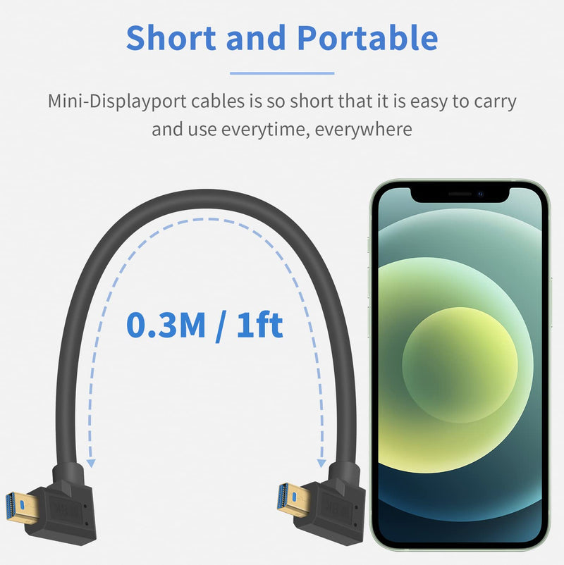  [AUSTRALIA] - Poyiccot 90 Degree Mini Displayport Cable 8k@60hz, Left Angle Mini Displayport to Left Angle Mini Displayport Cable, Work with Mini DP 1.4 Cable Laptop Computer (Not for Thunderbolt), 1ft in Black Mini DP - Left to Left