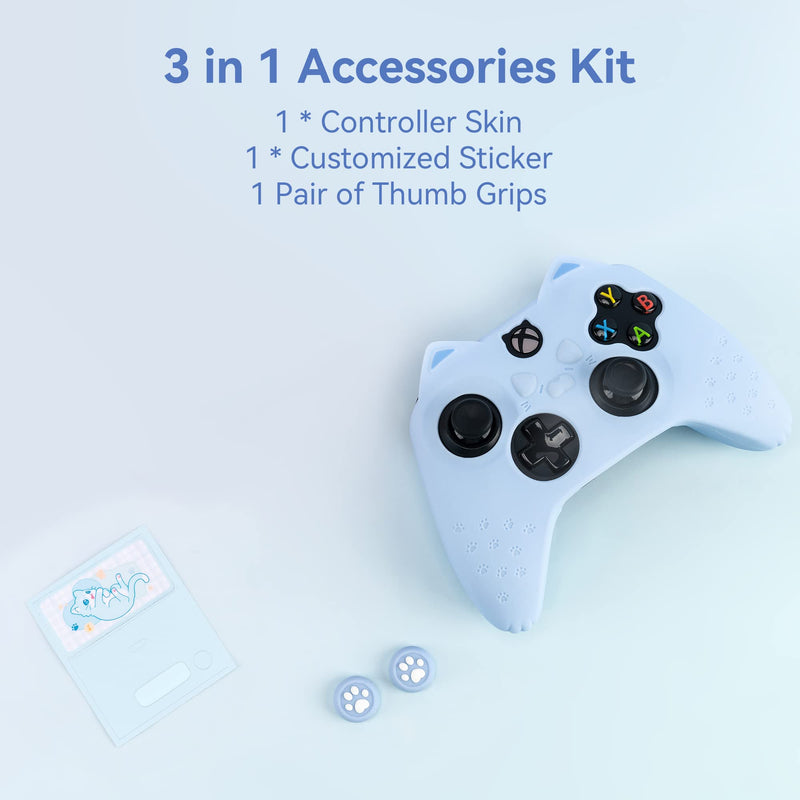  [AUSTRALIA] - GeekShare Cat Paw Controller Skin Grips Set Anti-Slip Silicone Protective Cover Skin Case Compatible with Xbox Series X Controller with 2 Thumb Grip Caps and 1 Sticker (Blue) Blue