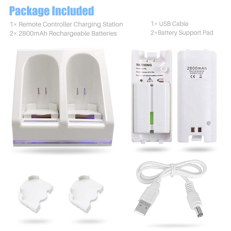  [AUSTRALIA] - Rechargeable Battery Packs with Charger for Wii & Wii U Remote Controller,Montion Plus Controller(Dual Remote Charging Station Dock + 2 Pack 2800mAh Wii Replacement Batteries + USB Cable)