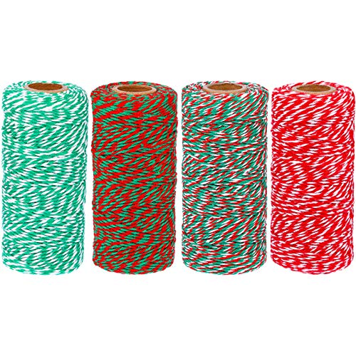  [AUSTRALIA] - 4 Rolls 1312 Feet Christmas Baker Twine Cotton Gift Wrapping Twine Arts Crafts Twine for Holiday Gift Wrap Xmas DIY Supplies