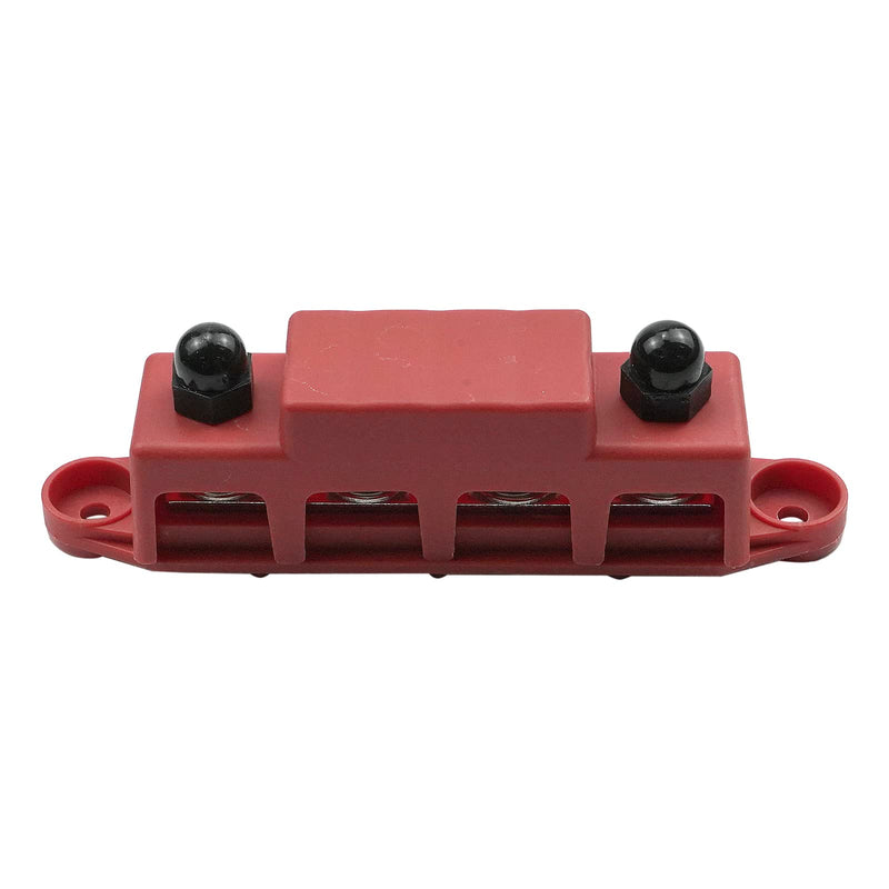  [AUSTRALIA] - 4-Column Distribution Block Busbar 4×3/8 (M10) Screw Terminals with lid 250 AMP Rating for Automotive, Marine and Solar Cabling (Red) 3/8 Red