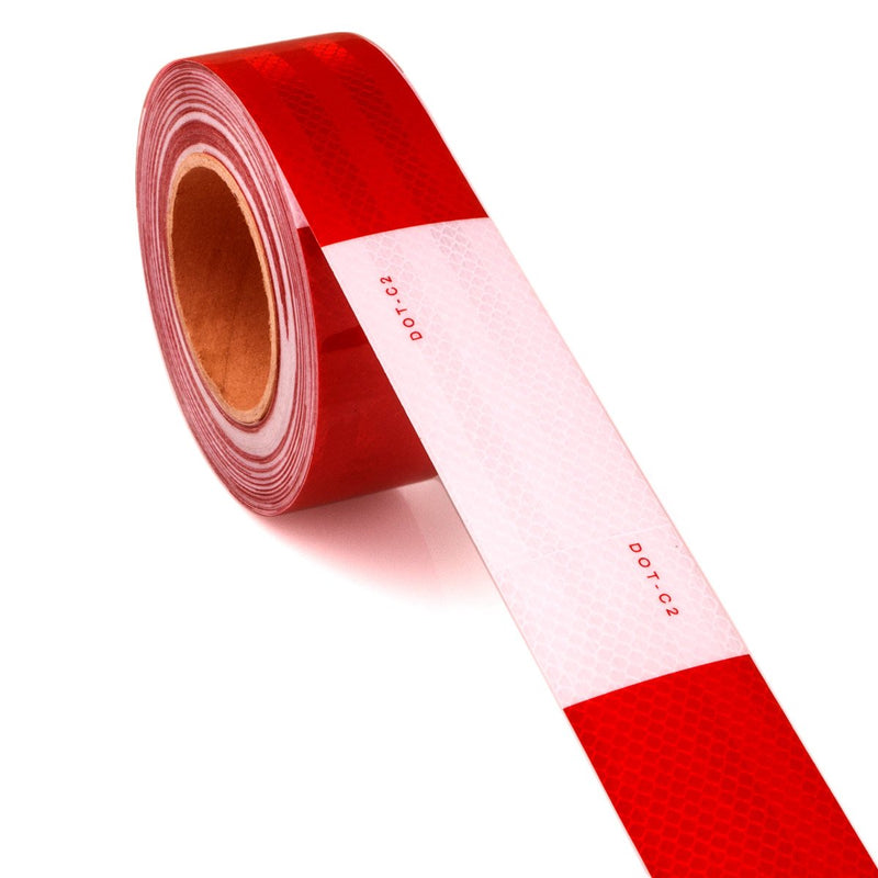  [AUSTRALIA] - Acrux7 Reflective Tape for Trailers, 50mmx73ft DOT-C2 Retroreflective Sheeting Pattern Alternating White and Red Color Segments, Reflective Safety Tape, for Truck, Garage Door, Parking Lot, Driveway