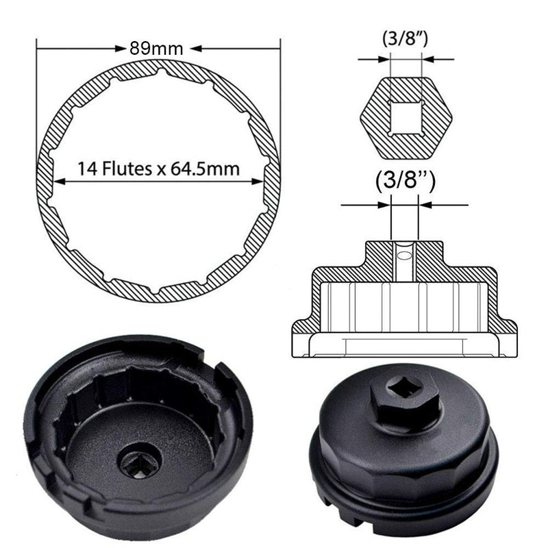  [AUSTRALIA] - HIFROM Wrench with 15620-31060 Oil Filter Housing Cover Replacement for Toyota Lexus Highlander Scion Avalon Rav4 with 2.5L to 5.7L Engines,fit 64.5mm Cartridge Style Oil Filter Housings (Black) Black + 15620-31060