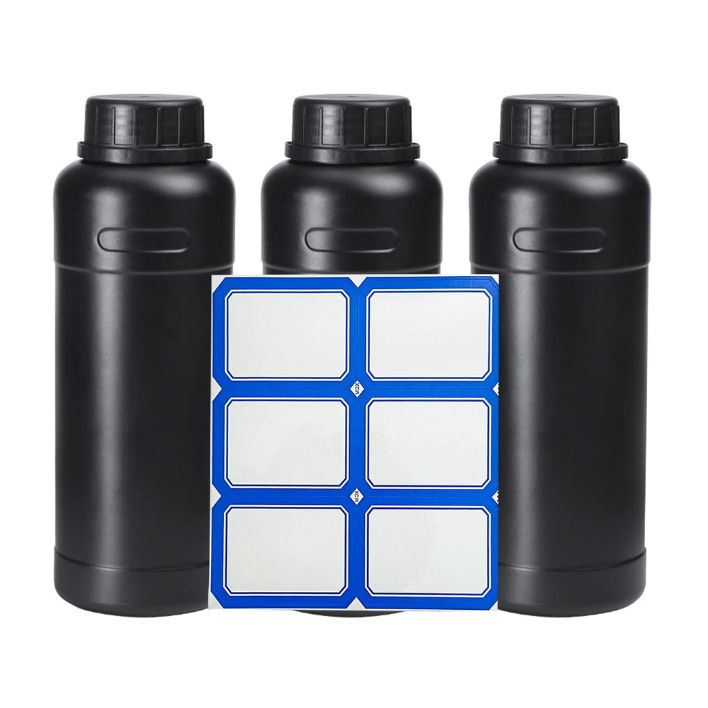  [AUSTRALIA] - 3-Pack 500ml Darkroom Chemical Storage Bottles with Label & Cap Tools - Ideal for Film Photo Developing & Processing - HDPE Material, Black