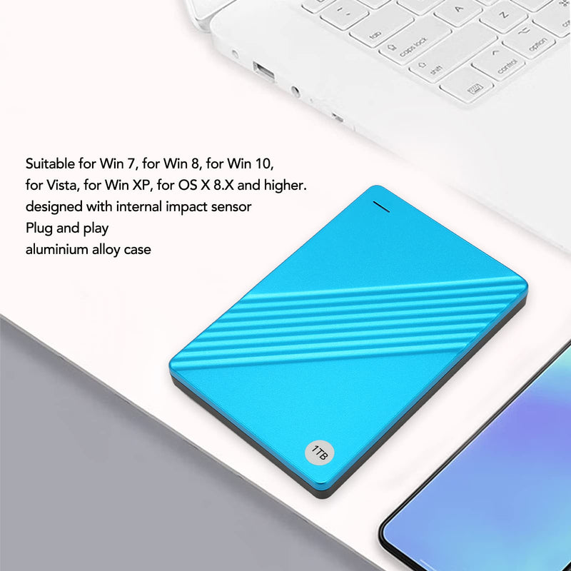  [AUSTRALIA] - External Hard Drive, Portable Ultrathin 2.5 Inch USB3.0 USB2.0 Mobile Hard Disk, Plug Play, for Computer TV Phone, for Win OS X Laptop System (1TB) 1TB Blue