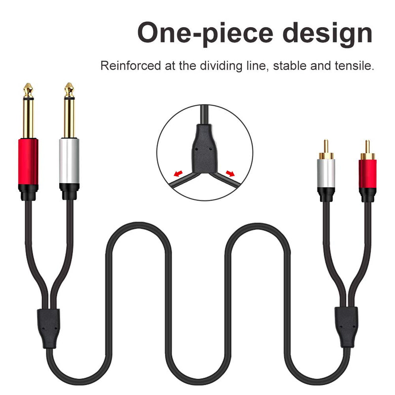 Yeung Qee 2 x 6.35 mm to 2RCA Cable,Dual 1/4 inch TS Stereo Jack Male to 2 RCA Male Stereo Audio Cable Splitter Adapter (15ft/5m, Black) 15ft/5m - LeoForward Australia