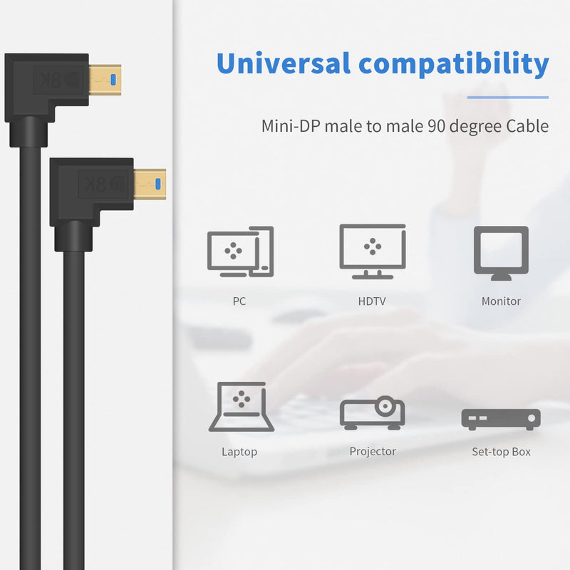  [AUSTRALIA] - Poyiccot 90 Degree Mini Displayport Cable 8k@60hz, Left Angle Mini Displayport to Left Angle Mini Displayport Cable, Work with Mini DP 1.4 Cable Laptop Computer (Not for Thunderbolt), 1ft in Black Mini DP - Left to Left