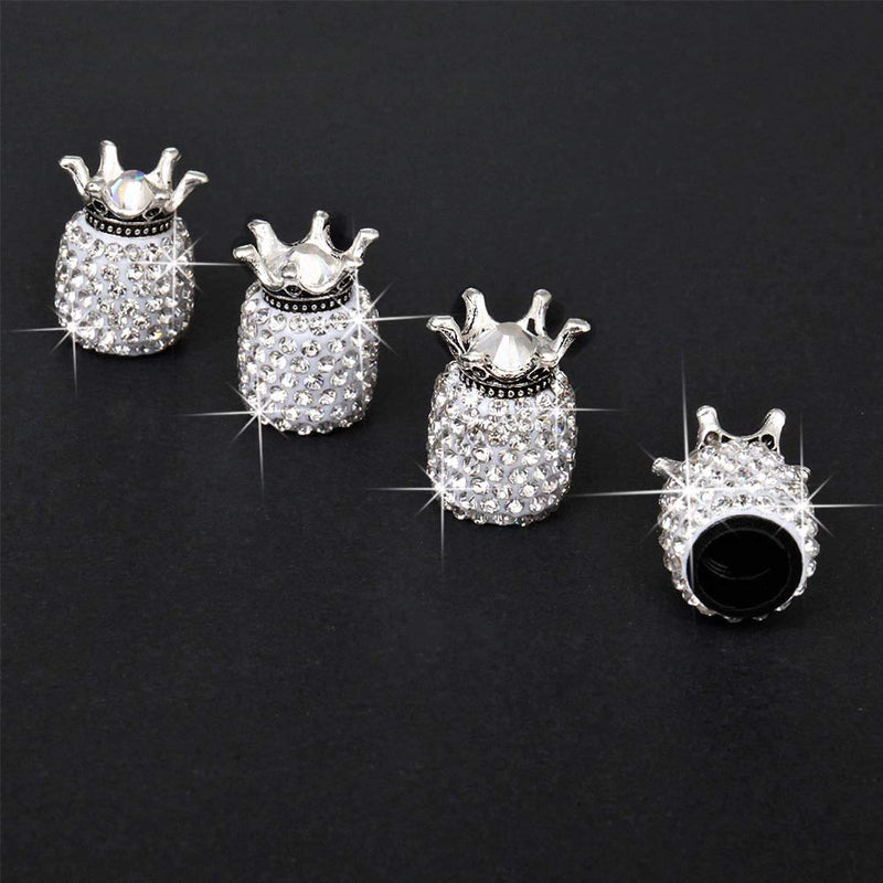 Valve Stem Caps, 4 Pack Handmade Crystal Rhinestone Universal Car Tire Valve Caps Chrome,Attractive Dustproof Bling Car Accessories - White Diamond Crown - LeoForward Australia