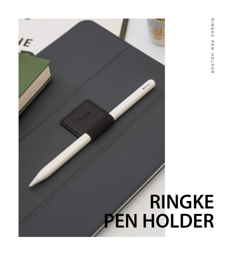  [AUSTRALIA] - Ringke Pen Holder for Apple Pencil, Journal, Notebooks, and More - 3M Self Adhesive PU Leather Durable Pen Loop with Elastic (3 PACK) - Black