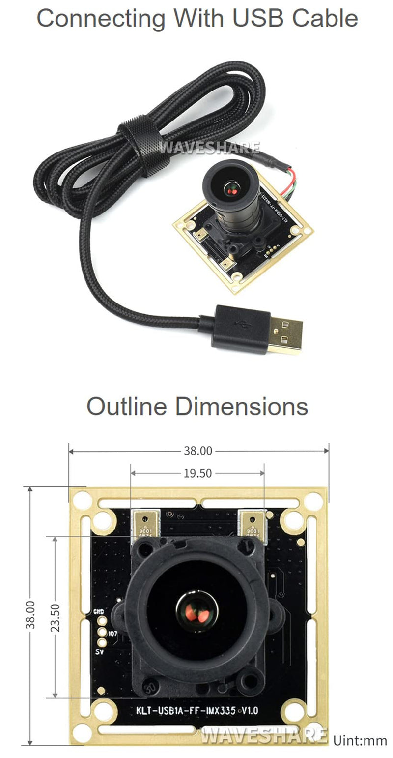  [AUSTRALIA] - Waveshare IMX335 Sensor 5MP USB Camera Large Aperture F1.08 30FPS 2K Manually Focusing Video Recording Plug-and-Play Driver Free IMX335 5MP USB Camera (A)