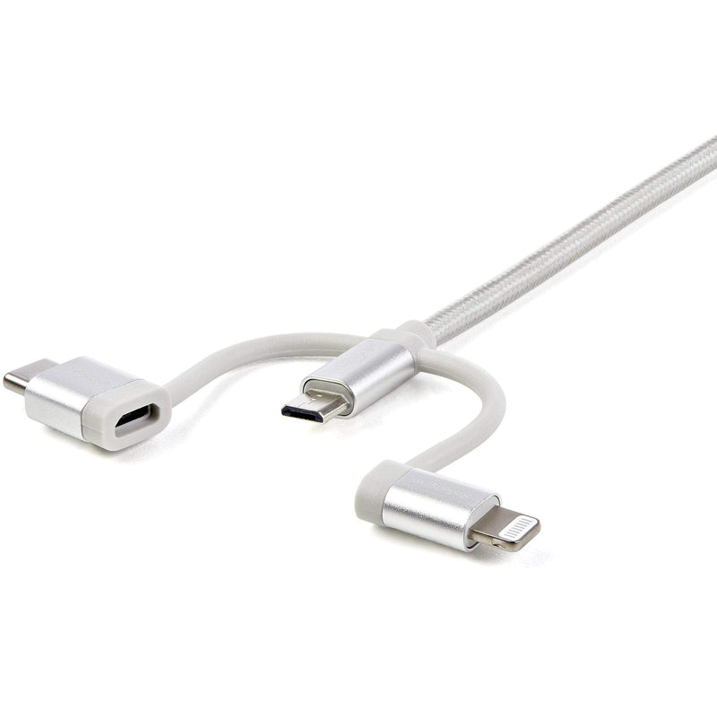  [AUSTRALIA] - StarTech.com USB Multi Charging Cable - 3.3 ft / 1m - Lightning / USB-C / Micro-USB - Braided - MFi Certified - USB 2.0 - 3 in 1 Charging (LTCUB1MGR) Silver 3.3 ft. / 1 m