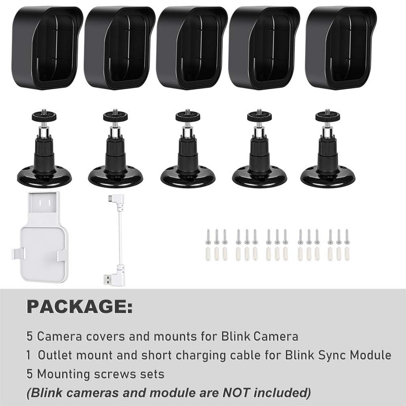  [AUSTRALIA] - All-New Blink Outdoor Camera Wall Mount, 360° Adjustable Mount and Weather Proof Protective Housing with Blink Sync Module Outlet Mount for Blink Outdoor Security Camera System (Black, 5 Pack)