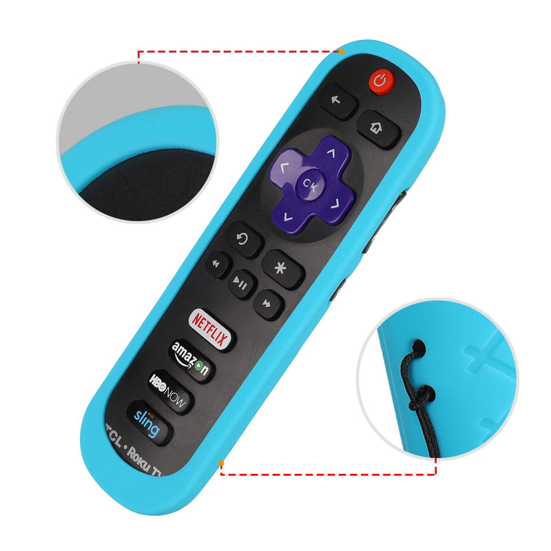 [2-Pack] AKWOX Replacement TCL Roku RC280 Remote Case - Light Weight [Anti Slip] Silicone Shockproof Protective Cover Case Only for Roku 3600R / TCL Roku RC280 TV Remote with Lanyard (Blue) - LeoForward Australia