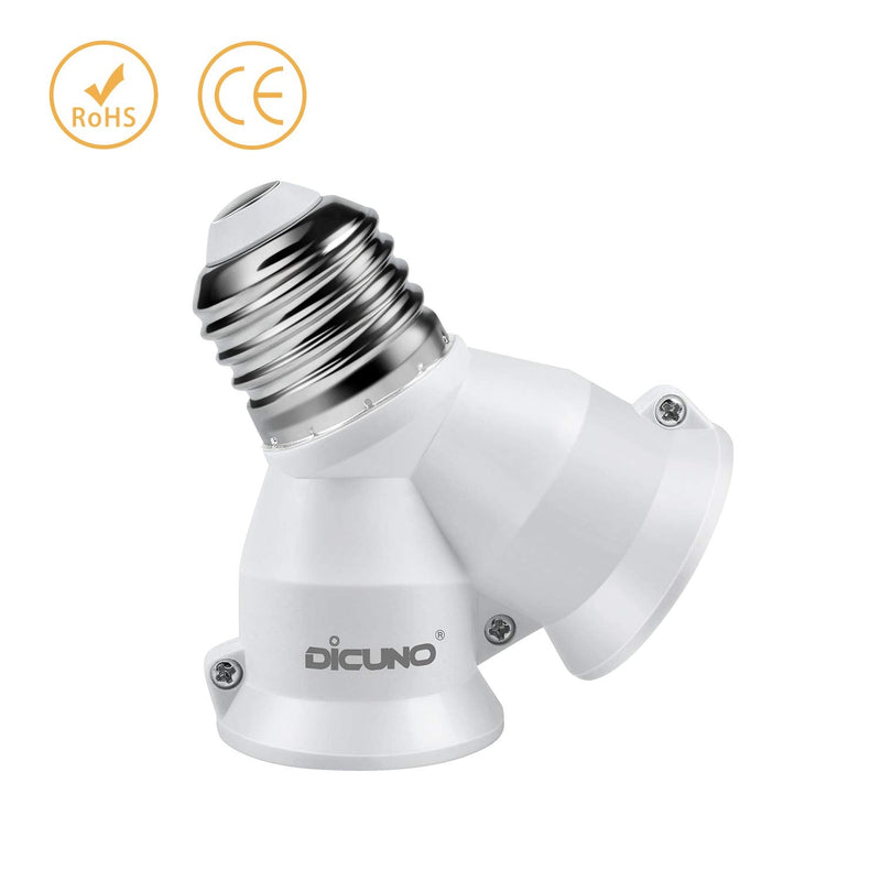  [AUSTRALIA] - DiCUNO 2 in 1 E26 Socket Splitter Adapter, 2 E26 Standard Medium Base Bulbs in 1 Socket Y-Shape Lamp Holder Converter, Maximum 200W and 165℃ Heat Resistant Light Bulb Splitter 2PACKS