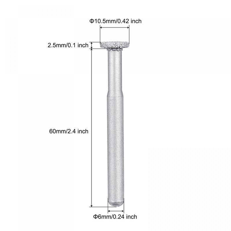  [AUSTRALIA] - uxcell Diamond Mounted Point 60 Grit 10.5mm Brazed Grinder Flat Head 6mm Shank Grinding Rotary Bit Marble Stone Carving Tool