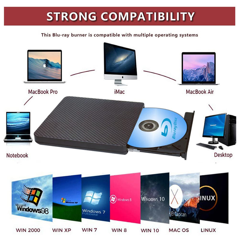  [AUSTRALIA] - External Blu ray Drive DVD/BD Player Read/Write Portable Blu-ray Drive USB 3.0 and Type-C DVD Burner 3D Blu RAL DriveCompatible with/Win7/Win8/Win10 Blu ray Burner Blu-ray version