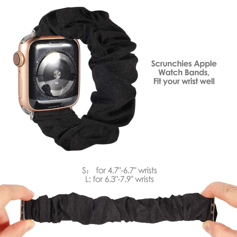 TOYOUTHS Compatible with Apple Watch Band Scrunchies 38mm Cloth Soft Pattern Printed Fabric Bracelet Women Rose Gold IWatch Cute Elastic Scrunchy Bands 40mm Series SE 6 5 4 3 2 1(Black S) Black 38mm/40mm S/M - LeoForward Australia