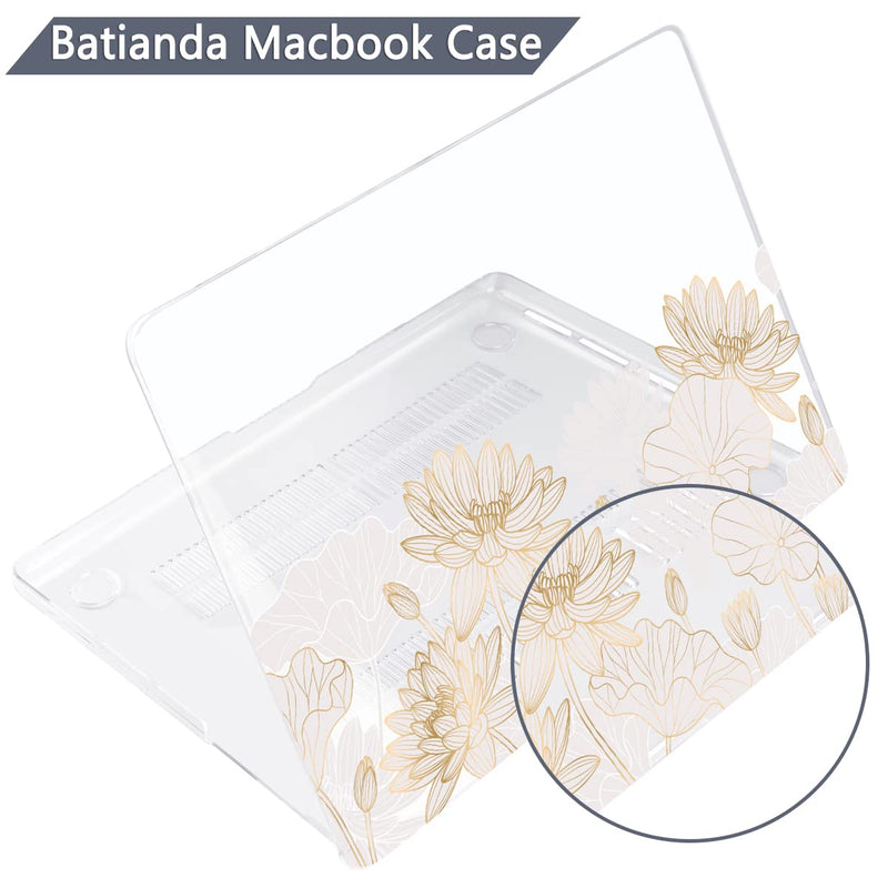  [AUSTRALIA] - Batianda for New MacBook Air 13.6 inch Case with M2 Chip 2022 Release Model A2681, Designed Protective Plastic Hardshell & Keyboard Cover & Screen Protector, Gold Lotus