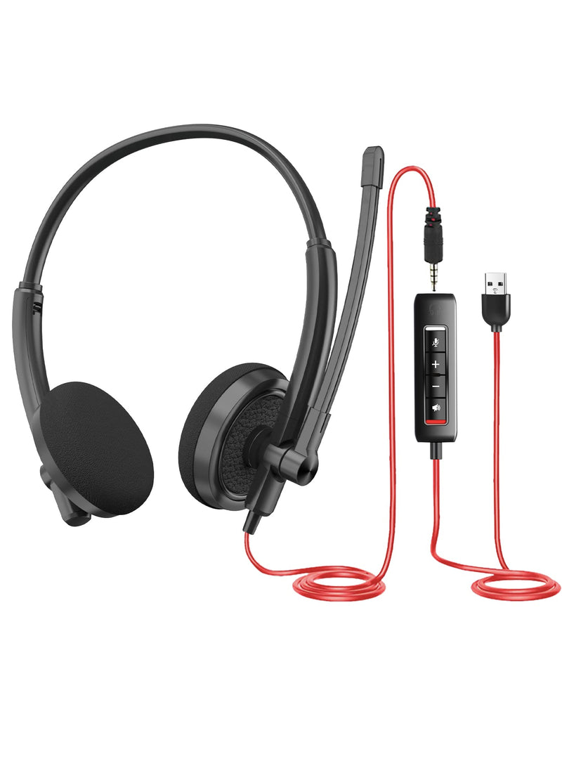  [AUSTRALIA] - USB Headset with Microphone, HROEENOI Computer Headset with Noise-Cancelling Microphone for PC, Wired Headset for Laptop, 3.5mm&USB Jack, with Volume & Mic Mute for Zoom, Skype, Call Center, Home Black