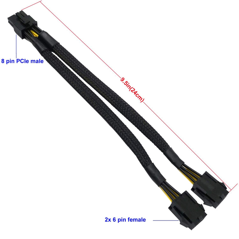  [AUSTRALIA] - COMeap Dual 6 Pin Female to 8 Pin Male GPU Power Adapter Sleeved Cable 9.5-inch(24cm)