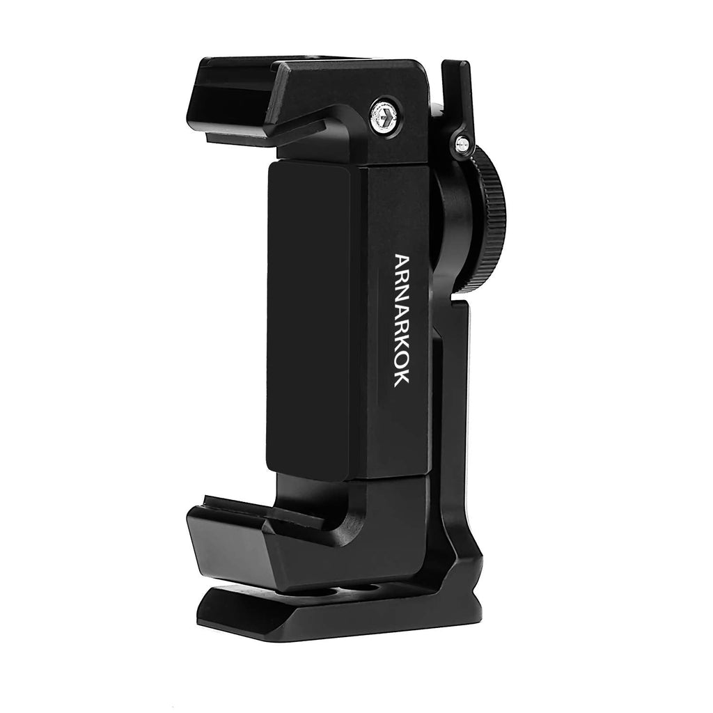  [AUSTRALIA] - Metal Phone Tripod Mount w Cold Shoe,360 Rotation 1/4'' Screw Tripod Phone Holder Compatible with iPhone X 11 12 13 Pro Max Smartphone Holders Adapter,Cellphone Clamp,Videographer Rig Hot Attachment