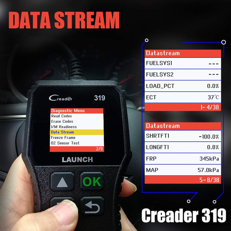 LAUNCH OBD2 Scanner CR319 Automotive Check Engine Code Reader Car Diagnostic Scan Tool Checks O2 Sensor EVAP Test with DTC Lookup Full OBDII Functions - LeoForward Australia