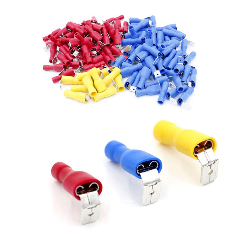  [AUSTRALIA] - Baomain Fully Insulated Connector Piggy Back Spade Cable Lugs Set tabs Receptacles 6.3mm 0.5-6.0mm² 100 Pcs