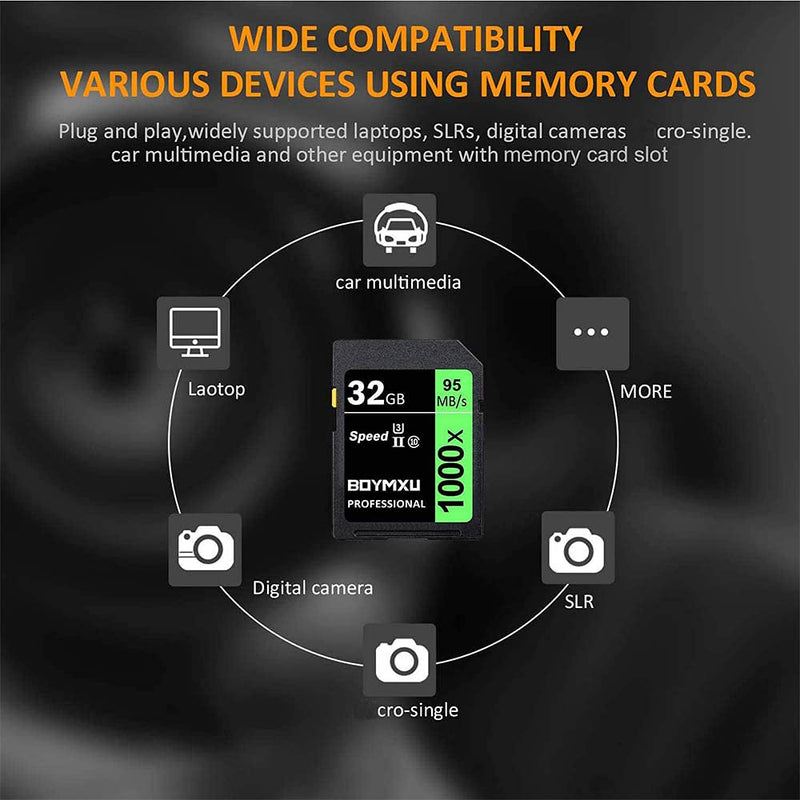 32GB Memory Card, BOYMXU Professional 1000 x Class 10 Card U3 Memory Card Compatible Computer Cameras and Camcorders, Camera Card Memory Card Up to 95MB/s, Green/Black 32GB GREEN - LeoForward Australia