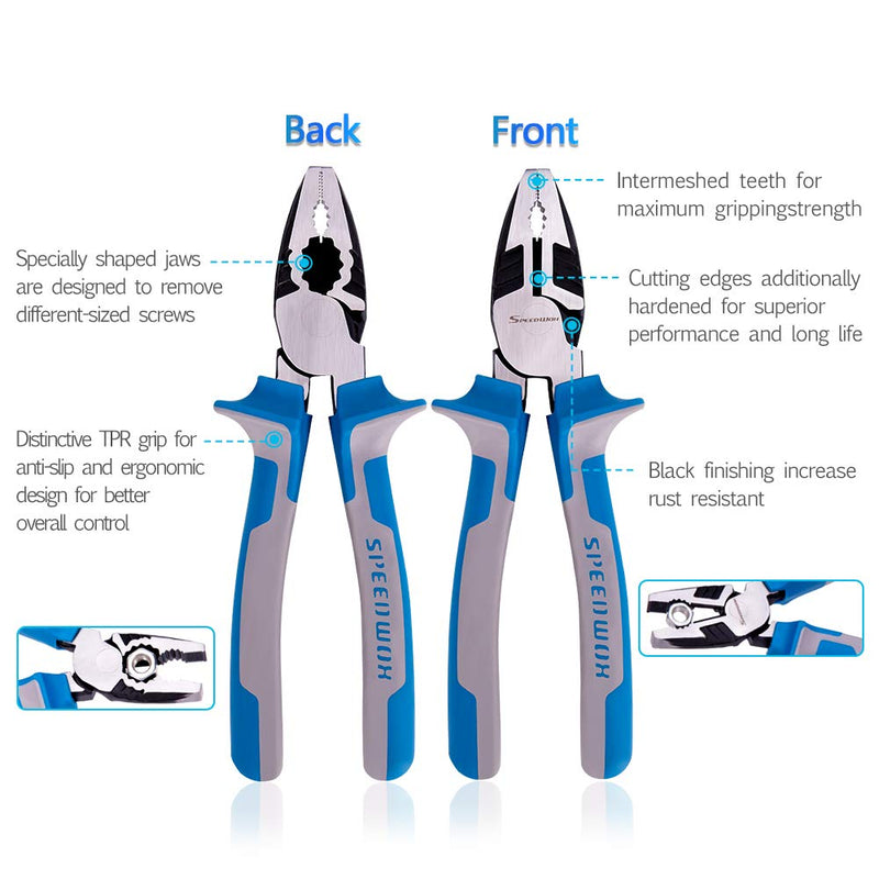  [AUSTRALIA] - SPEEDWOX Lineman Pliers 7 Inches Heavy Duty Combination Pliers Multi Use High Leverage Wire Cutters Side Cutting Screw Extraction Serrated Jaw Professional Tool Reduce Effort by 35% 7-Inch