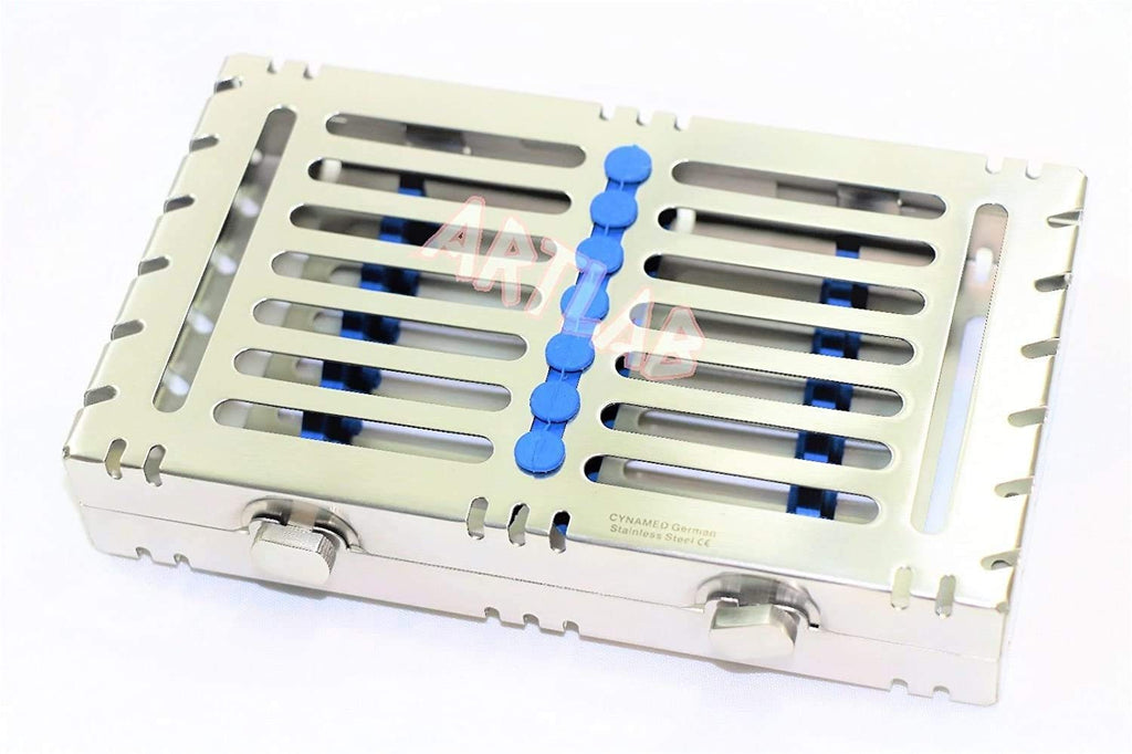  [AUSTRALIA] - Detachable Dental Autoclave Sterilization Cassettes Racks Box for 7 Instruments Blue CYNAMED