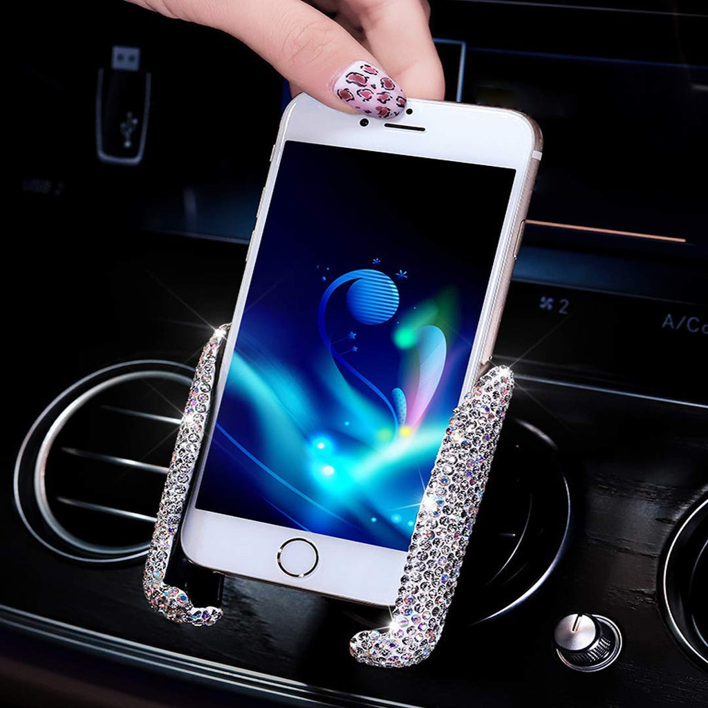  [AUSTRALIA] - SUNCARACCL Bling Car Phone Holder Mini Dash Air Vent Automatic Phone Mount Universal 360°Adjustable Crystal for Women and Girls (White) White