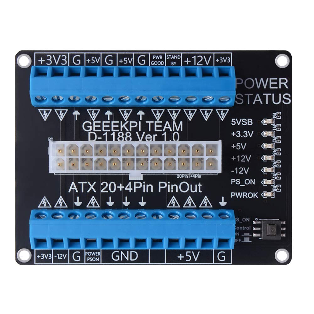  [AUSTRALIA] - GeeekPi 24/20-pin ATX DC Power Supply Breakout Board Module Adapter, Terminal Block Breakout Module for Computer PC