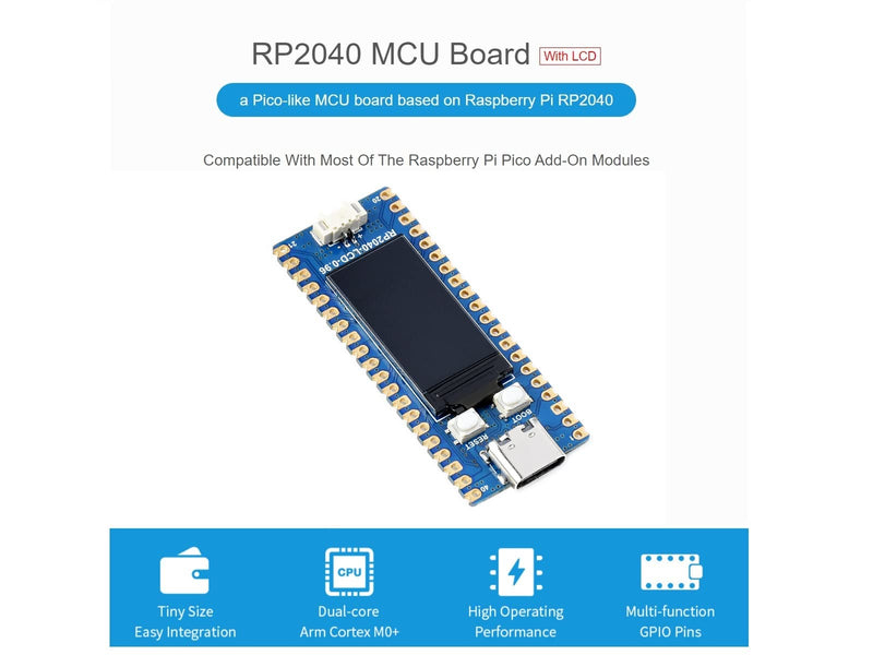  [AUSTRALIA] - waveshare RP2040-LCD-0.96 Mini Board High-Performance Pico-Like MCU Board Based on Raspberry Pi Microcontroller RP2040,Onboard 0.96 inch LCD,USB-C Connector,Low-Cost, Support C/C++,MicroPython RP2040 LCD 0.96-Board