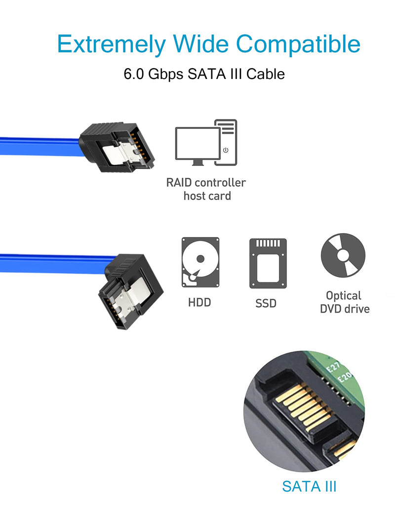  [AUSTRALIA] - 2-Pack 90 Degree Right Angle SATA Cable 18-Inches (6.0 Gbps SATA III Cable, SATA Cable for SSD, SATA SSD Cable, CD Driver Cable, CD Writer, SATA 3 Cables) Blue (18 in, Blue, 2) 18 in