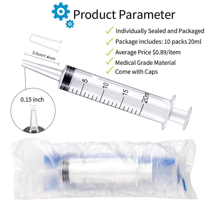  [AUSTRALIA] - 24 Pack 20ml/cc Plastic Syringes Large Syringe for Liquid, with Tip Cap & Individually Wrapped, for Oral, Scientific Labs, Measuring, Watering, refilling, Pets, Medical Student, Food, Oil or Glue Applicator