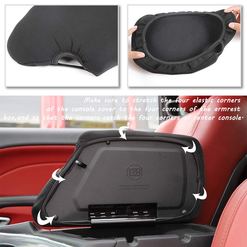  [AUSTRALIA] - Voodonala for Challenger Armrest Pad Center Console Cover for Dodge Challenger 2015 up(Black)