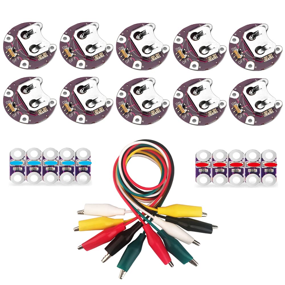  [AUSTRALIA] - KOOKYE Lilypad Coin Cell Battery Holder Lilypad LEDs Blue/Red Alligator Clips Test Lead Wire for Arduino Raspberry Pi (10x Multi-Color led + 10x Battery Holder) 10x multi-color led + 10x battery holder