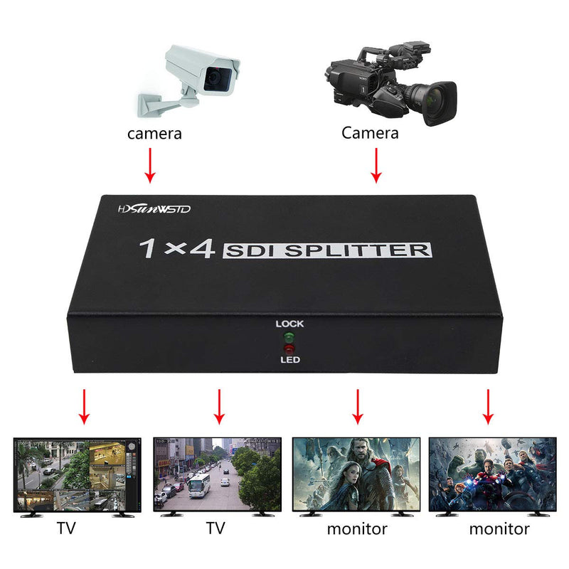  [AUSTRALIA] - SDI Splitter 1x4 Multimedia Split SDI Extender Adapter Support HD-SDI, SD-SDI and 3G-SDI Signals for Projector Monitor Camera（1 sdi Input and 4 sdi Output