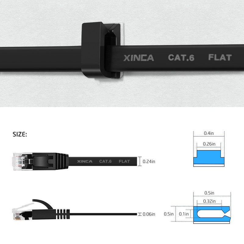  [AUSTRALIA] - Cat6 Ethernet Cable 50 ft Black Gigabit Flat Network LAN Cable with 25 pcs Cable Clips Snagless Rj45 Connectors for Computer/Modem/Router/X-Box Faster Than Cat5e/Cat5 - XINCA F.50ft-black