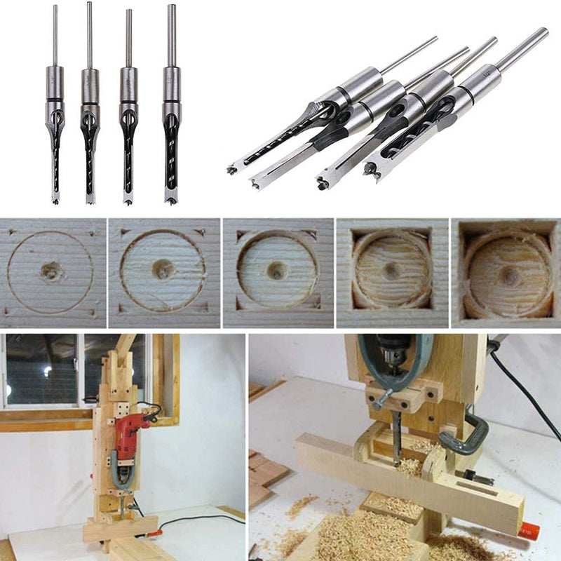  [AUSTRALIA] - 4 Pcs Square Hole Drill Bit, HSS Woodworking Mortising Chisel Sets Durable Spiral Woodworker Hole Saw Kit Gift for Carpenter, 1/4'', 5/16'', 3/8'', 1/2'' 4 Pcs(1/4'', 5/16'', 3/8'', 1/2'')